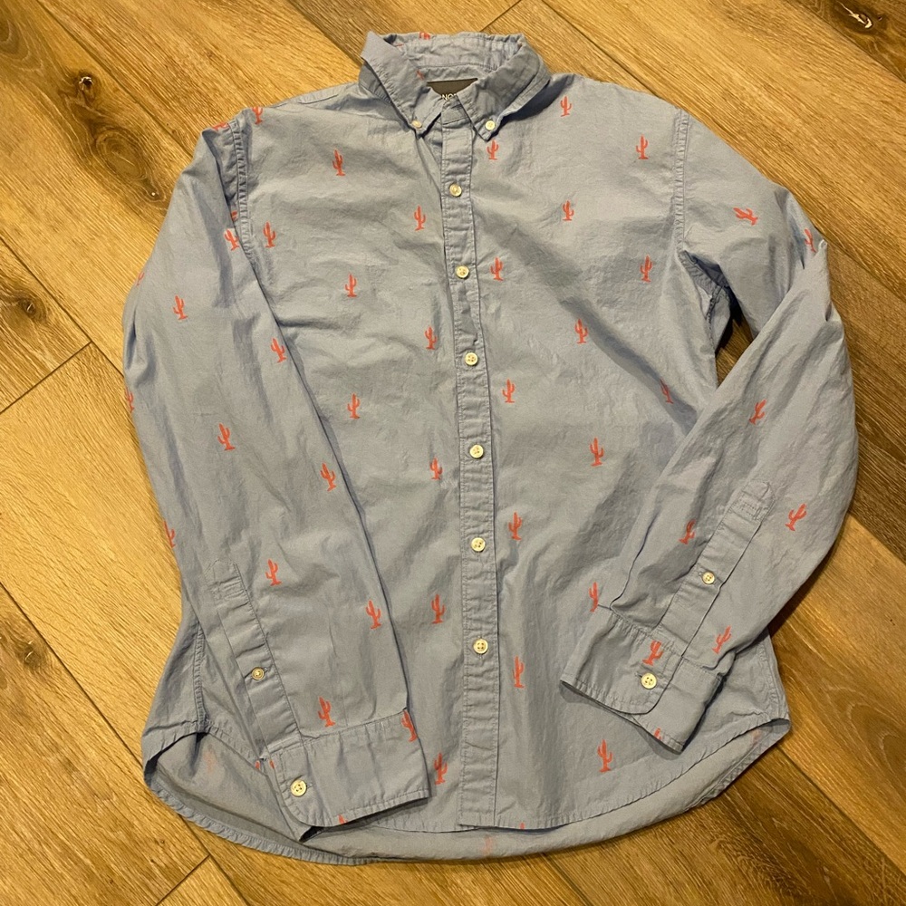 Bonobos Slim Fit Button-Down Shirt Men's M Blue with Coral Cactus Print